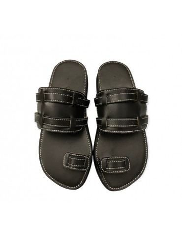 Sandale confortable en vrai cuir Noir
