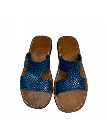 Blå sandaler i naturlæder