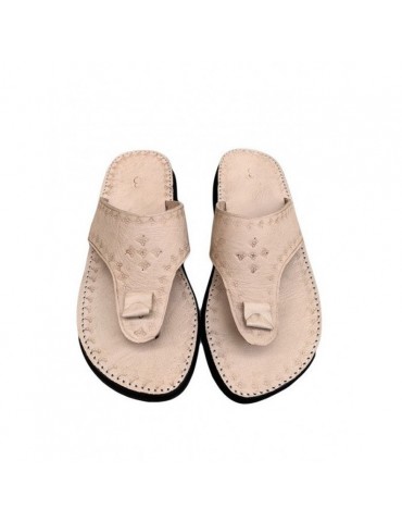 Comfortable sandal in real beige leather 100% handmade