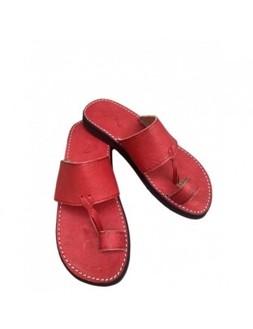Sandale en vrai cuir confortable 100% fait main rouge