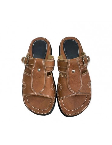 Sandale en cuir véritable confortable artisanal haut de gamme Marron