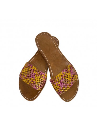 Barfode sandaler til kvinder i ægte flettet læder