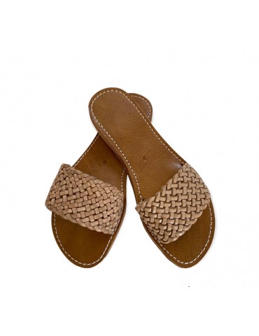 Barfota sandaler för kvinnor i äkta flätat läder