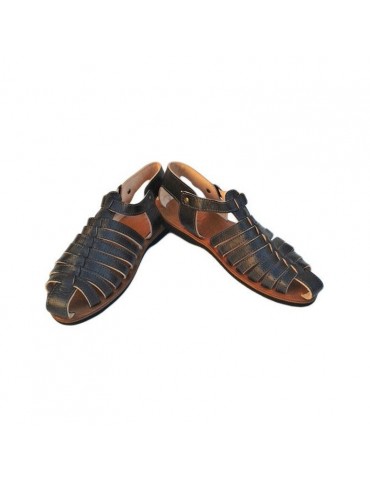 Sandale en cuir véritable confortable artisanal haut de gamme Noir