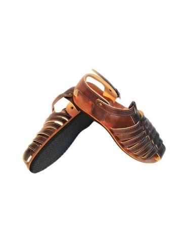 Sandale en cuir véritable confortable artisanal haut de gamme Marron
